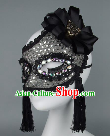 Top Grade Handmade Exaggerate Fancy Ball Accessories Black Lace Mask, Halloween Model Show Ceremonial Occasions Face Mask