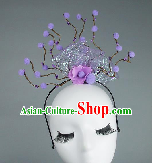 Handmade Halloween Purple Flowers Hair Accessories Model Show Headdress, Halloween Ceremonial Occasions Miami Deluxe Exaggerate Fancy Ball Headwear