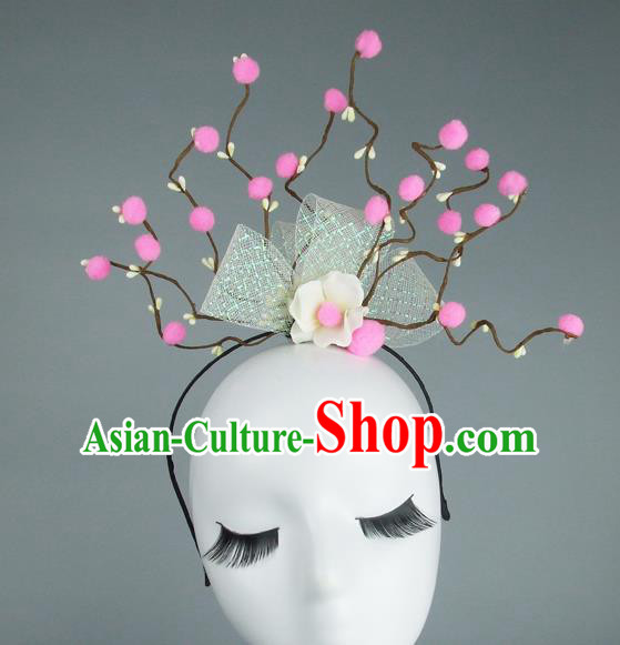 Handmade Halloween Pink Flowers Hair Accessories Model Show Headdress, Halloween Ceremonial Occasions Miami Deluxe Exaggerate Fancy Ball Headwear