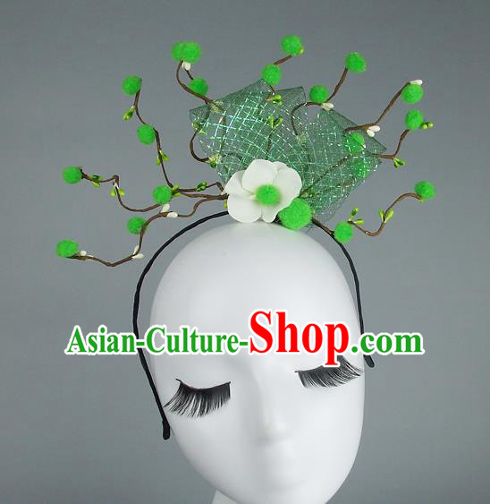 Handmade Halloween Green Flowers Hair Accessories Model Show Headdress, Halloween Ceremonial Occasions Miami Deluxe Exaggerate Fancy Ball Headwear