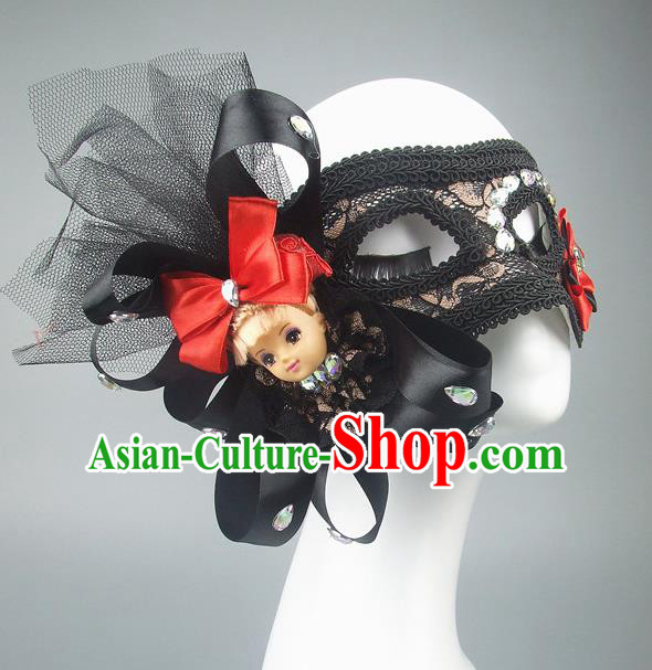 Handmade Halloween Fancy Ball Accessories Black Veil Mask, Ceremonial Occasions Miami Model Show Lace Face Mask