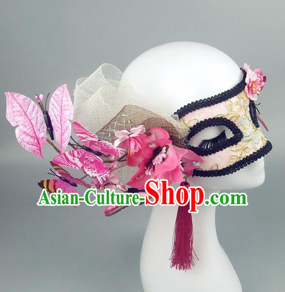Handmade Halloween Fancy Ball Accessories Pink Butterfly Mask, Ceremonial Occasions Miami Model Show Face Mask