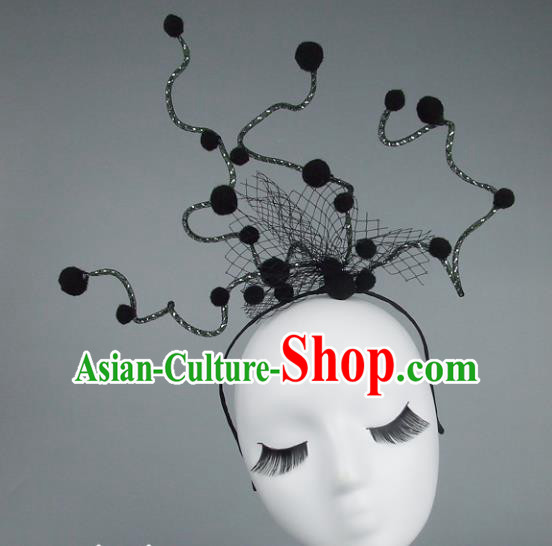 Handmade Halloween Fancy Ball Hair Accessories Black Headwear, Ceremonial Occasions Miami Model Show Headdress