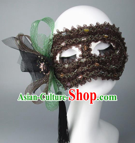 Handmade Halloween Fancy Ball Accessories Brown Flower Mask, Ceremonial Occasions Miami Model Show Face Mask