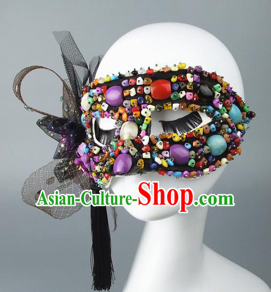 Handmade Halloween Fancy Ball Accessories Colorful Beads Mask, Ceremonial Occasions Miami Model Show Face Mask