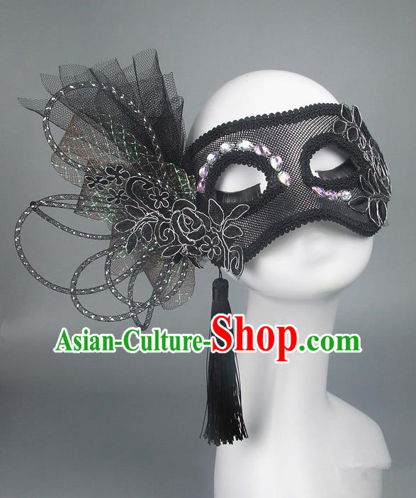 Handmade Halloween Fancy Ball Accessories Black Veil Mask, Ceremonial Occasions Miami Model Show Face Mask