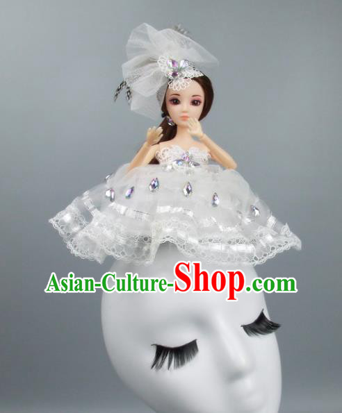 Handmade Halloween Fancy Ball Hair Accessories White Veil Doll Headwear, Ceremonial Occasions Miami Model Show Headdress