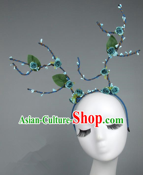 Handmade Halloween Fancy Ball Hair Accessories Green Flowers Headwear, Ceremonial Occasions Miami Model Show Headdress