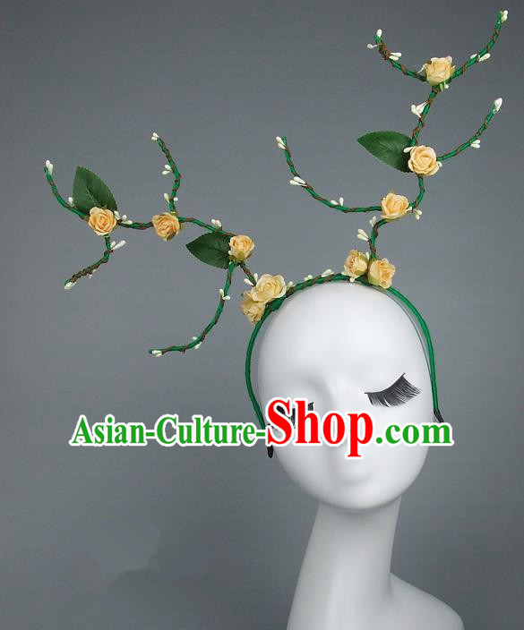 Handmade Halloween Fancy Ball Hair Accessories Yellow Flowers Headwear, Ceremonial Occasions Miami Model Show Headdress