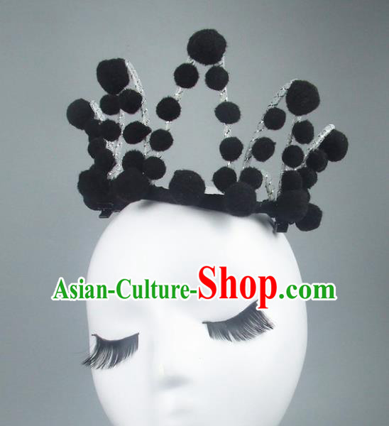 Handmade Halloween Fancy Ball Hair Accessories Black Royal Crown Headwear, Ceremonial Occasions Miami Model Show Headdress