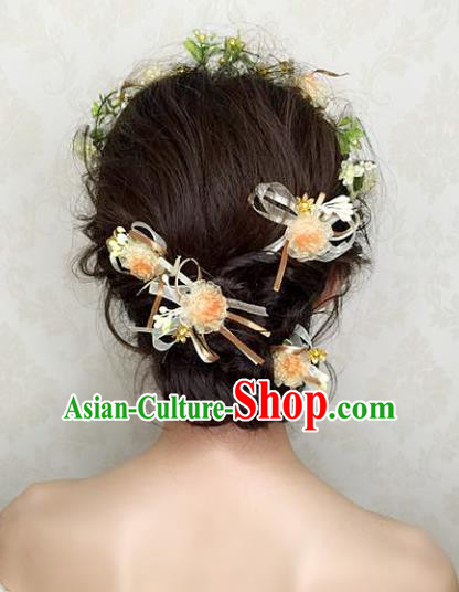 Top Grade Handmade Wedding Hair Accessories Champagne Flowers Hair Stick, Baroque Style Bride Headwear for Women