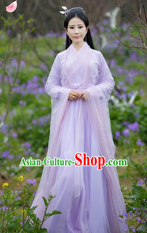 Asian Chinese Royal Princess Embroidered Costume, Ancient China Ten great III of peach blossom Tang Dynasty Palace Lady Fairy Purple Dress Clothing