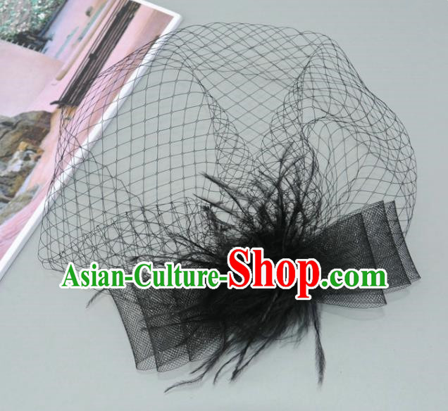 Handmade Vintage Hair Accessories Veil Black Bowknot Headwear, Bride Ceremonial Occasions Model Show Headdress