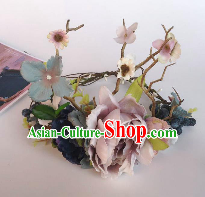 Handmade Exaggerate Fancy Ball Hair Accessories Branch Lilac Flowers Headwear, Halloween Ceremonial Occasions Model Show Headdress