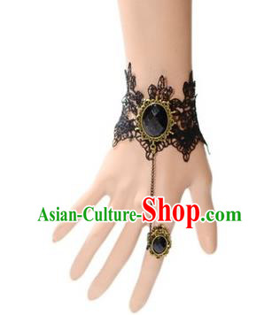 Handmade Exaggerate Fancy Ball Accessories Black Lace Bracelets, Halloween Ceremonial Occasions Vintage Chain Bracelet