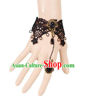 Handmade Exaggerate Fancy Ball Accessories Black Lace Bracelets, Halloween Ceremonial Occasions Vintage Chain Bracelet