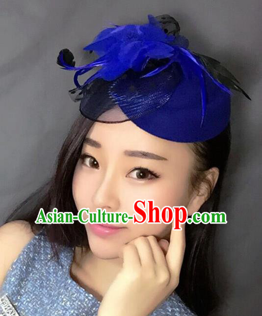 Handmade Exaggerate Wedding Hair Accessories Blue Feather Top Hat, Bride Ceremonial Occasions Vintage Headwear