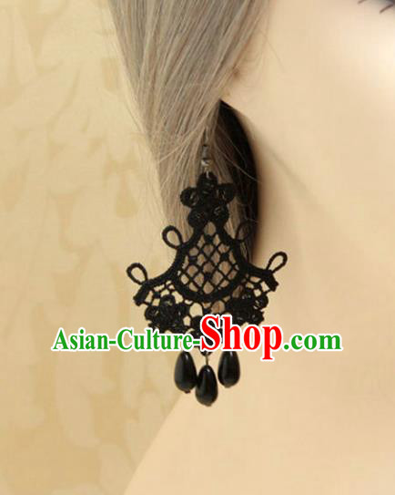 Handmade Wedding Accessories Black Lace Earrings, Bride Ceremonial Occasions Vintage Eardrop