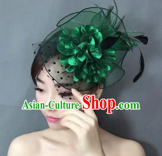 Handmade Wedding Hair Accessories Green Lace Headwear, Bride Ceremonial Occasions Vintage Top Hat