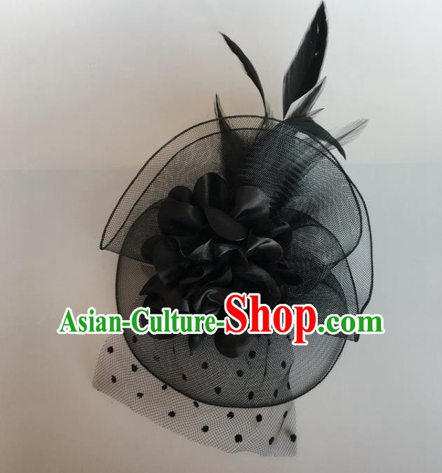 Handmade Wedding Hair Accessories Black Lace Headwear, Bride Ceremonial Occasions Vintage Top Hat