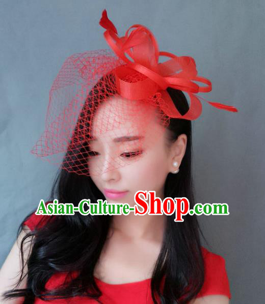 Handmade Baroque Hair Accessories Model Show Red Veil Hair Stick, Bride Ceremonial Occasions Headwear for Women