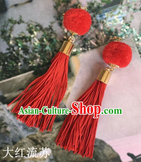 Handmade Wedding Accessories Red Earrings, Bride Ceremonial Occasions Tassel Eardrop for Women