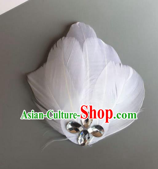 Handmade Baroque Hair Accessories White Feather Headwear, Bride Ceremonial Occasions Ballet Hair Stick for Women