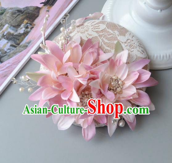 Handmade Baroque Hair Accessories Pink Flowers Headwear, Bride Ceremonial Occasions Top Hat for Kids