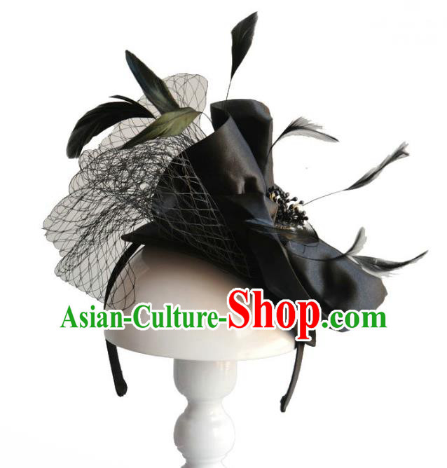 Handmade Baroque Hair Accessories Black Feather Hair Clasp, Bride Ceremonial Occasions Headwear for Women