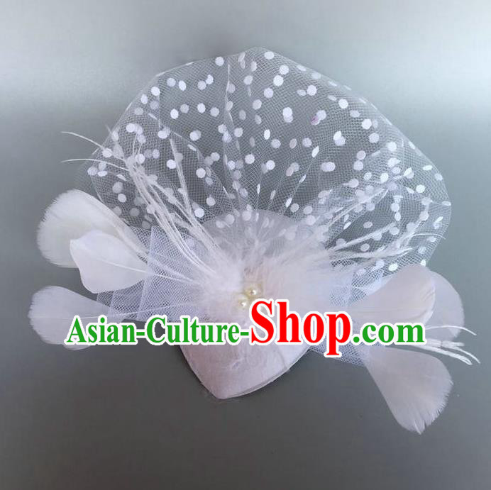Handmade Baroque Hair Accessories White Feather Headwear, Bride Ceremonial Occasions Top Hat for Kids
