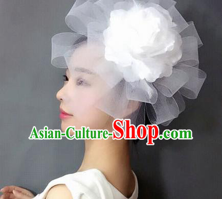 Handmade Baroque Hair Accessories White Veil Headwear, Bride Ceremonial Occasions Top Hat for Kids