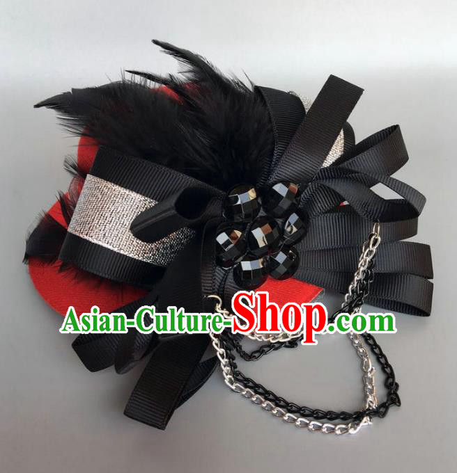 Handmade Baroque Hair Accessories Model Show Black Feather Hair Stick, Bride Ceremonial Occasions Hair Claw for Kids