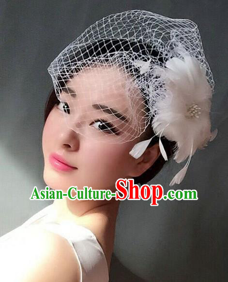 Handmade Baroque Hair Accessories Model Show White Feather Hair Stick, Bride Ceremonial Occasions Headwear for Women