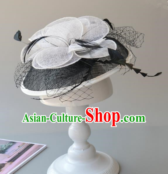 Top Grade Handmade Wedding Hair Accessories White Veil Headwear, Baroque Style Halloween Flowers Top Hat for Women