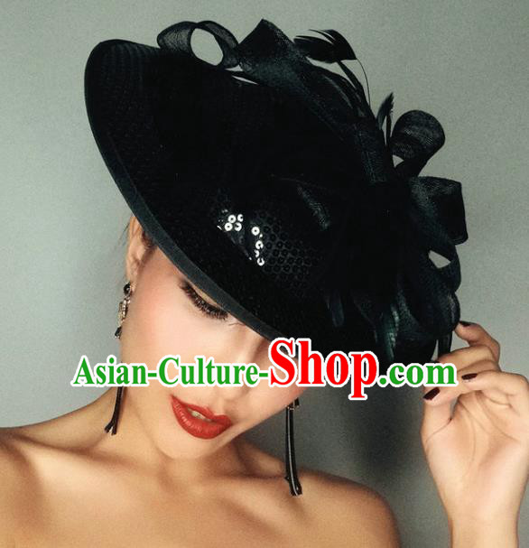 Top Grade Handmade Wedding Hair Accessories Bride Headwear, Baroque Style Black Veil Top Hat for Women