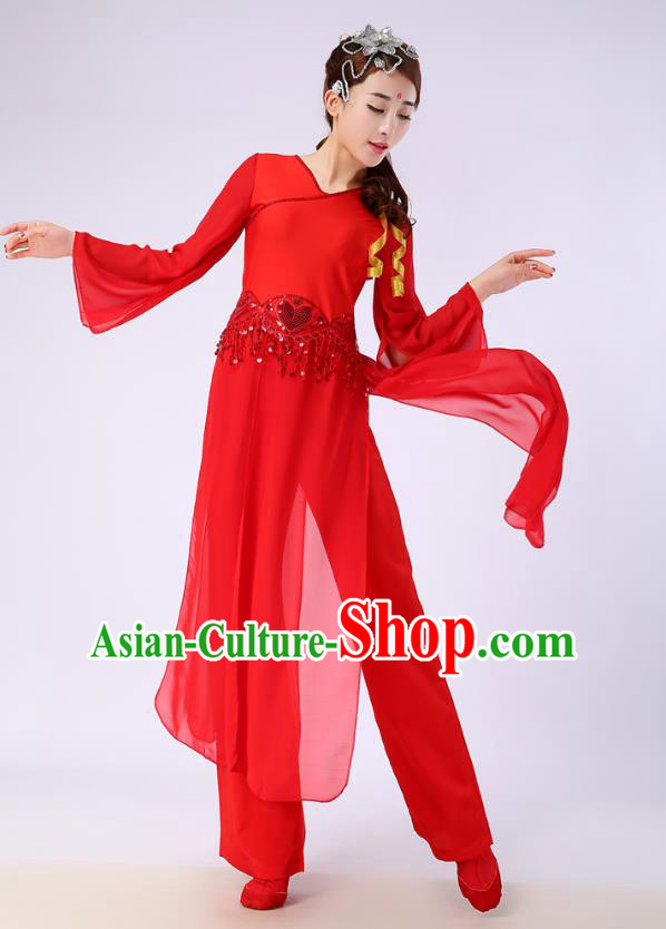 Traditional Chinese Yangge Fan Dance Embroidered Costume, Folk Dance Red Uniform Classical Dance Clothing for Women