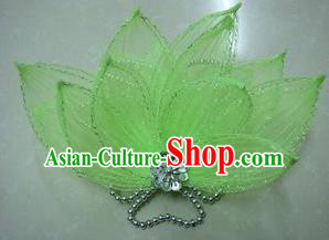 Top Grade Handmade Chinese Folk Dance Hair Accessories, China Yangge Fan Dance Green Flower Headwear for Women
