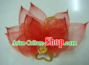 Top Grade Handmade Chinese Folk Dance Hair Accessories, China Yangge Fan Dance Red Flower Headwear for Women