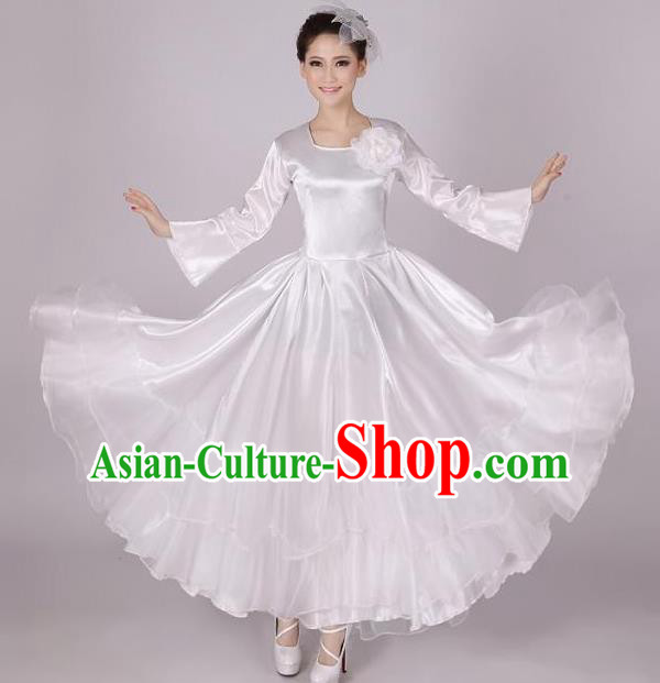 Top Grade Modern Dance Costume, Female Opening Dance Big Swing White Dress for Women