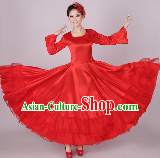 Top Grade Modern Dance Chorus Costume, Female Opening Dance Big Swing Red Dress for Women