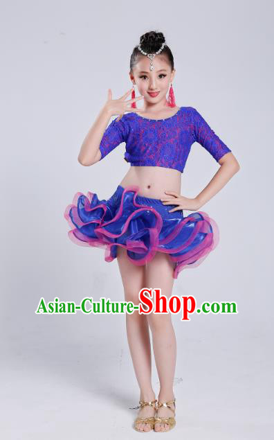 Top Grade Modern Dance Latin Dance Competition Costume, Opening Dance Purple Dress for Kids