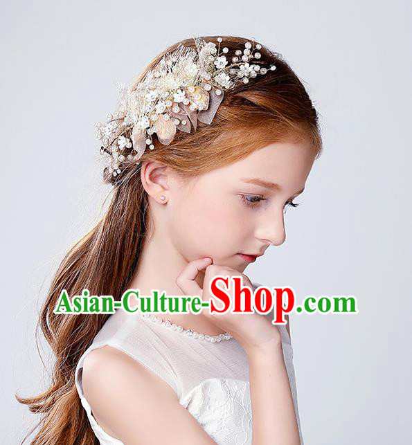 Handmade Children Hair Accessories Pearls Hair Stick, Princess Halloween Model Show Headwear Hair Clasp for Kids