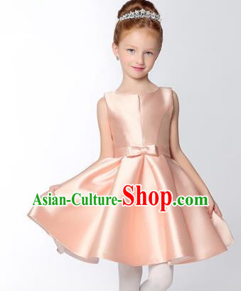 Children Modern Dance Flower Fairy Costume, Performance Model Show Clothing Princess Pink Short Dress for Girls