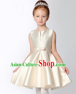 Children Modern Dance Flower Fairy Costume, Performance Model Show Clothing Princess White Short Dress for Girls