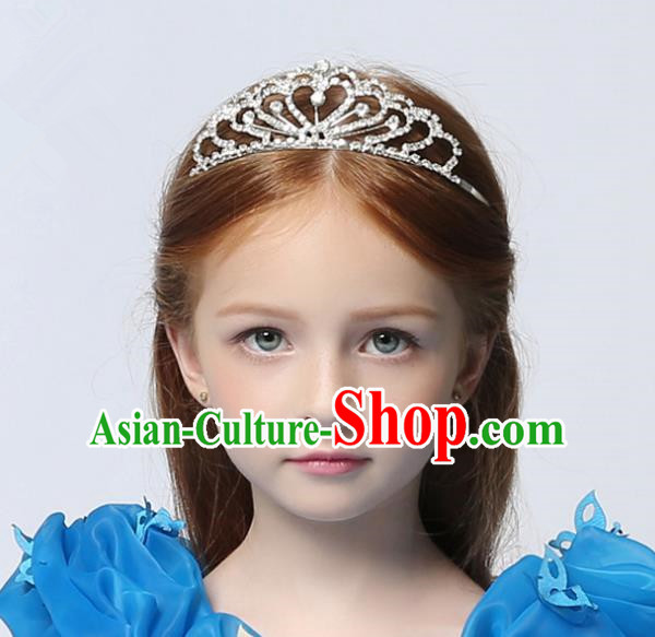 Handmade Children Hair Accessories Crystal Royal Crown, Princess Halloween Model Show Headwear Hair Clasp for Kids