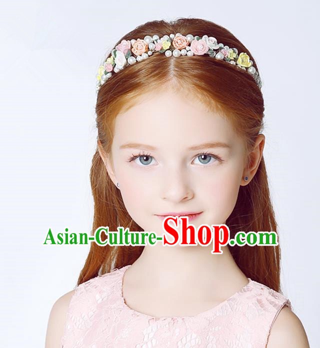Handmade Children Hair Accessories Ceramics Flowers Pearls Hair Stick, Princess Halloween Model Show Headwear Hair Clasp for Kids