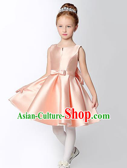 Children Model Show Dance Costume Pink Satin Dress, Ceremonial Occasions Catwalks Princess Full Dress for Girls