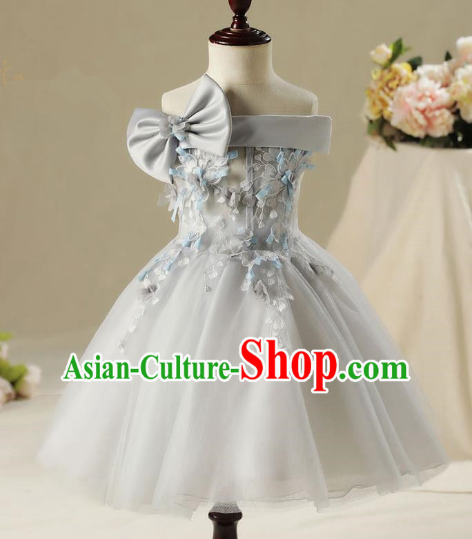 Children Model Show Dance Costume Off Shoulder Veil Dress, Ceremonial Occasions Catwalks Princess Full Dress for Girls