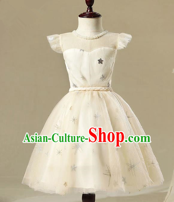 Children Model Show Dance Costume Champagne Bubble Dress, Ceremonial Occasions Catwalks Princess Full Dress for Girls