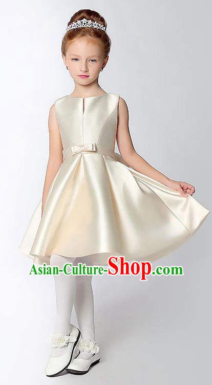 Children Model Show Dance Costume Beige Satin Full Dress, Ceremonial Occasions Catwalks Princess Dress for Girls